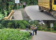 Antisipasi Laka Lantas, Polsek Sosa Lakukan Pemasangan Garis Polisi di lokasi Jembatan Longsor